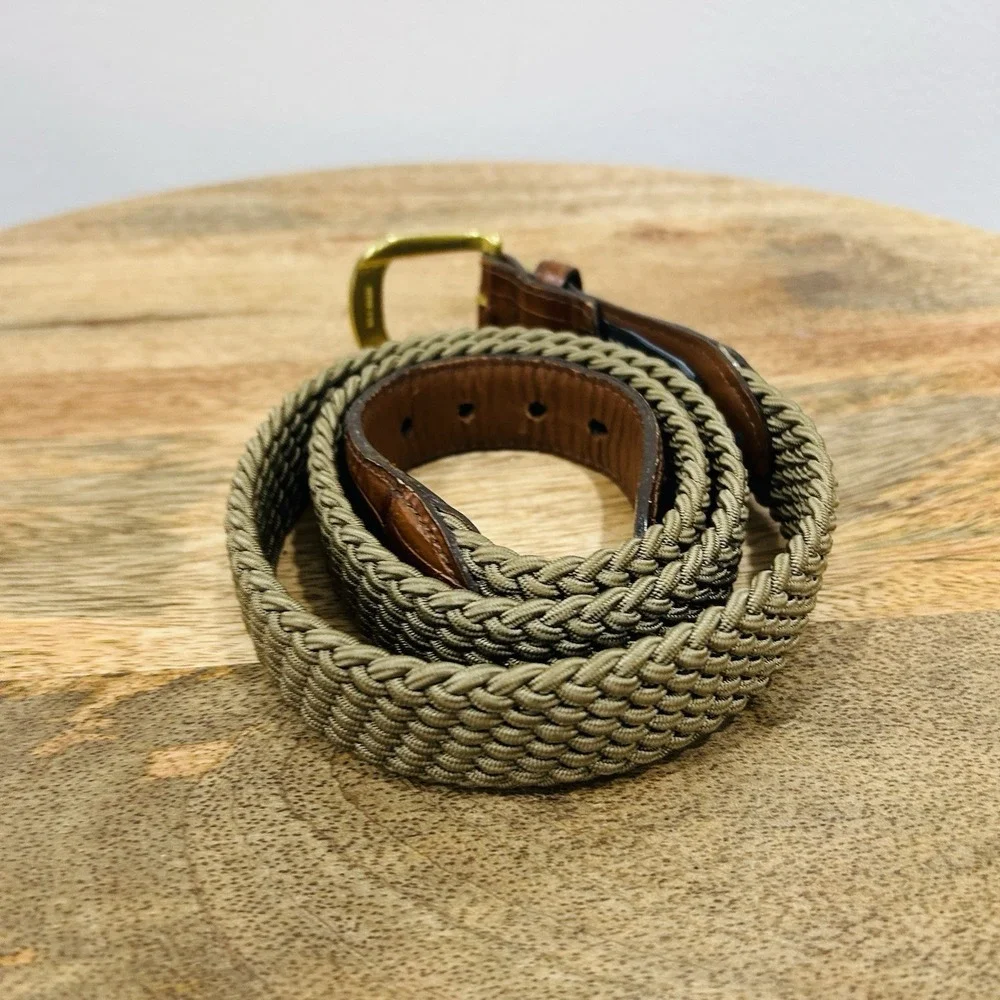 Vintage Brighton Stretch Braided Croco Belt Solid Brass 38 Elastic Fabric Belt